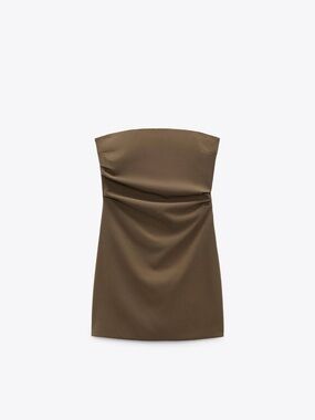 ZARA WOMEN STRAPLESS DRESS CHOCOLATE BROWN size xs